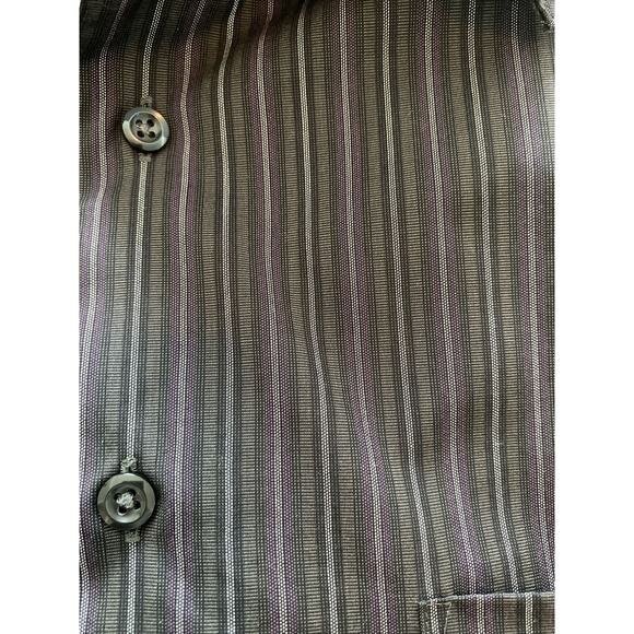 Pronto Uomo Non Iron Black Purple Striped Button Up Dress Shirt Size L Large - Picture 4 of 4